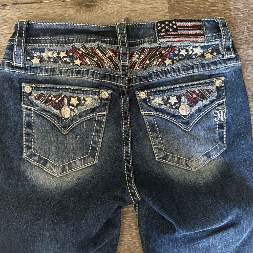 Miss Me Patriotic Mid-Rise Boot Frayed Jeans Size 26